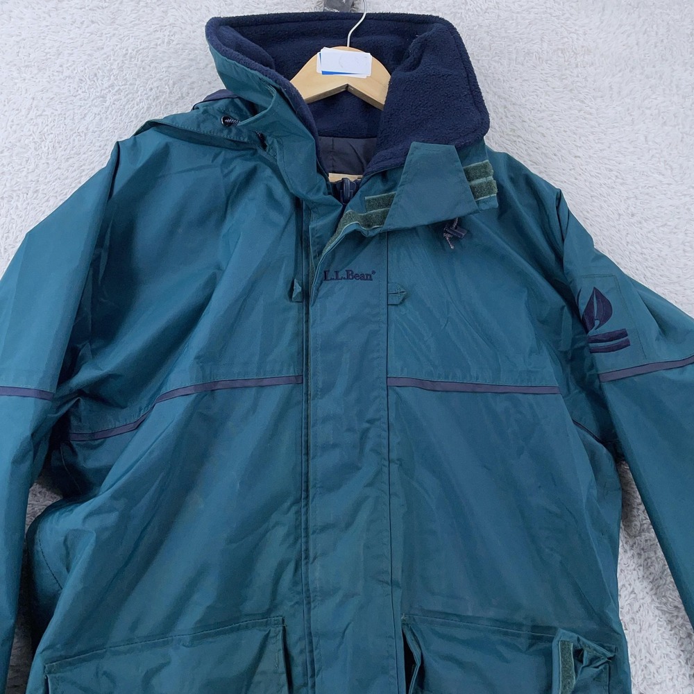 Vintage L.L. Bean Jacket Mens Medium Green Hooded Sailing Rain Parka Nylon 90s